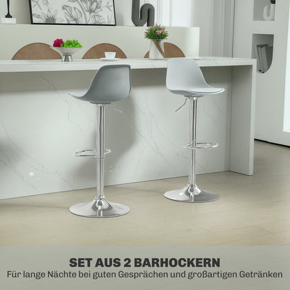 HOMCOM 2er-Set Barhocker, Barstühle, Drehstühle mit Lehne, höhenverstellbar, bis 120 kg belastbar, 42 x 38 x 82-104 cm, Grau