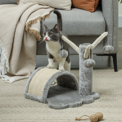 PawHut Kratzbaum 40 cm Kleiner Katzenturm mit Höhle, 2 Spielball, Kratzmatte, Katzenkratzbaum, Kletterbaum, für kleine & große Katzen, Hellgrau