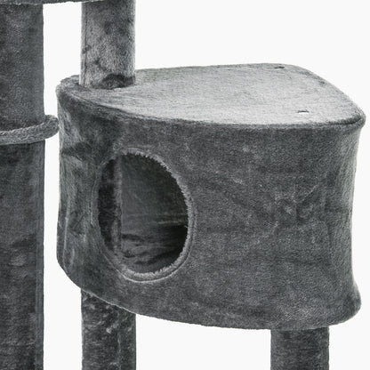 PawHut Kratzbaum deckenhoch Höhe 220-265 cm Katzenbaum mit Spielbälle, Katzenhöhle, Hängematte, Sisalstämme, Plattformen mehrstöckiger Katzenkratzbaum Kletterbaum für mittelgroße Katzen, Dunkelgrau