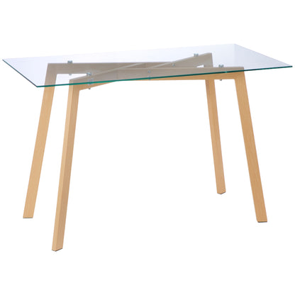 HOMCOM Esstisch für 4 Personen, Glasplatte, Stahlgestell, Holzoptik, 120L x 60B x 76H cm