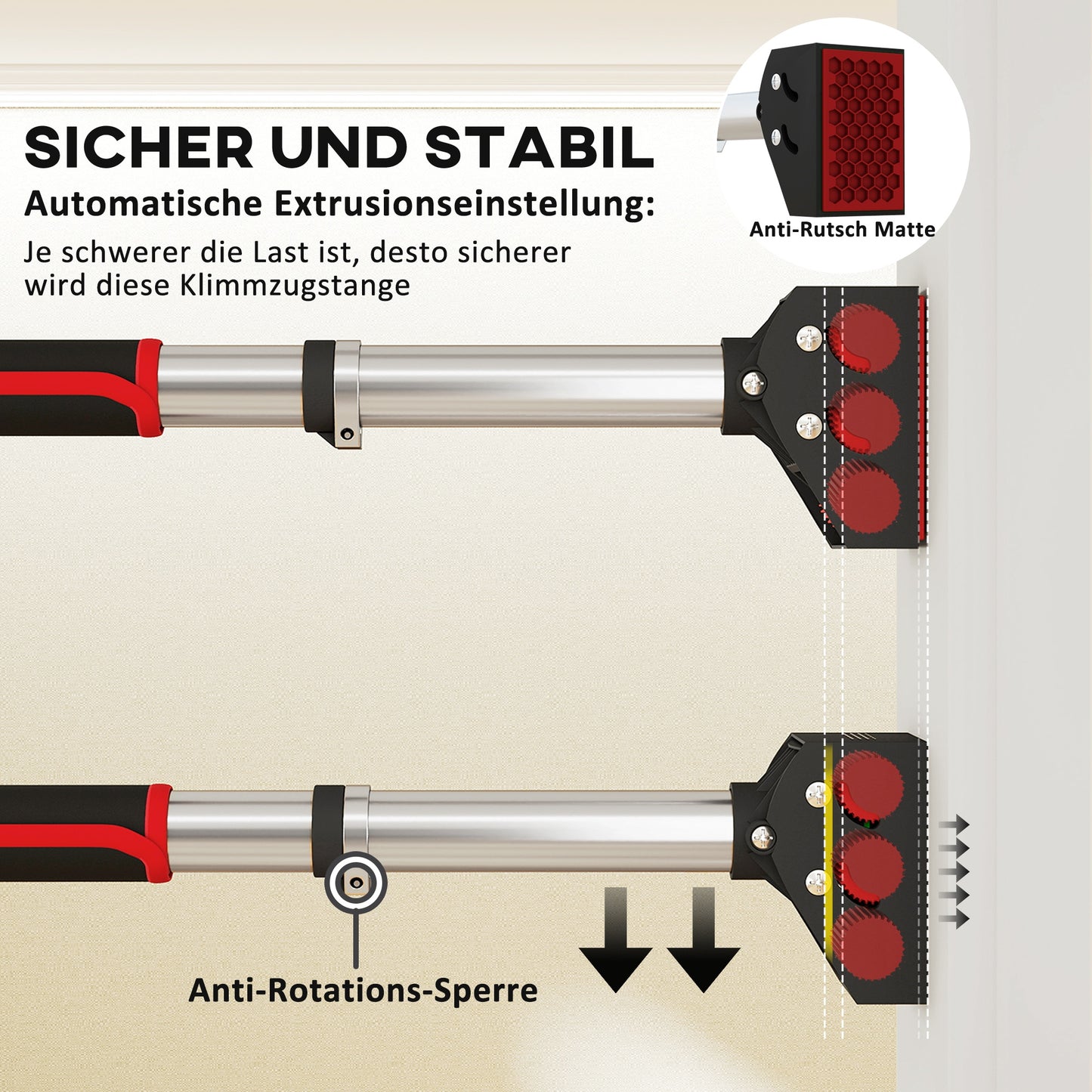 SPORTNOW Klimmzugstange für Türrahmen، verstellbar، ohne Bohren، Stahl، مكرر 200 كجم، 75-92 × 10 × 7 سم، أسود/متعفن