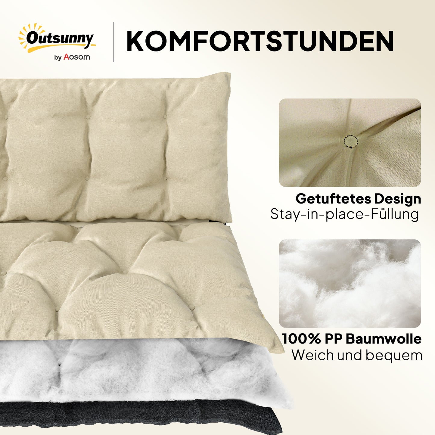 Outsunny Outdoor-Kissen-Set für Bank oder Hollywoodschaukel, zweifarbig, Polyester, Schaumstoff, 180 x 110 x 8 cm, Beige+Schwarz