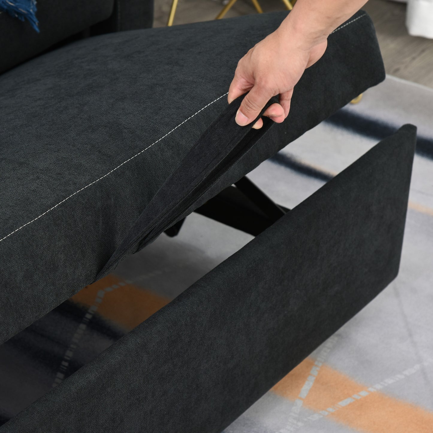 HOMCOM 2-Sitzer Sofa mit Bettfunktion, Verstellbarer Rückenlehne, Polstersofa, Samtoptik, für Wohnzimmer, Schlafzimmer, Schwarz