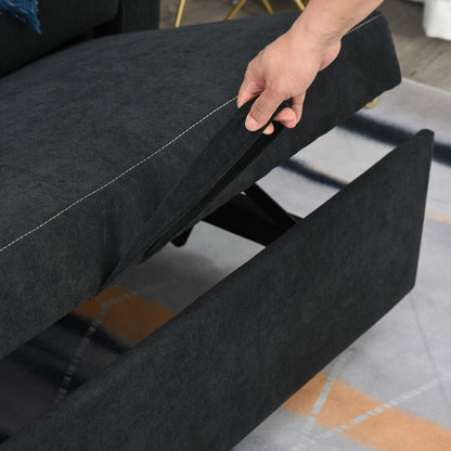 HOMCOM 2-Sitzer Sofa mit Bettfunktion, Verstellbarer Rückenlehne, Polstersofa, Samtoptik, für Wohnzimmer, Schlafzimmer, Schwarz