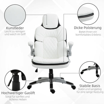 Vinsetto Ergonomischer Bürostuhl med klappbara Armlehnen, Höhenverstellbarer Schreibtischstuhl med Wippfunktion, dick gepolsterter Stuhl med verstellbar gepolsterte Armlehne 69 x 67 x 113-121 cm