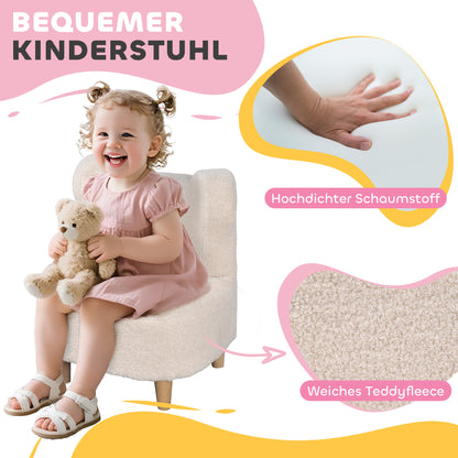AIYAPLAY Kindersessel، Plüschsessel mit Bärenohren، Fleece-Bezug، Schaumstoff، بيج