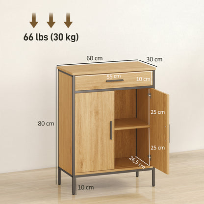 HOMCOM Badezimmerschrank, zweistufige Regale, große Schublade, Industriestil, Eichenoptik