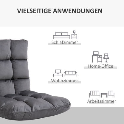HOMCOM Sessel Gästematratze Bodensessel, verstellbare Rückenlehne, Velouroptik, 55 cm x 71 cm x 53,5 cm, Grau