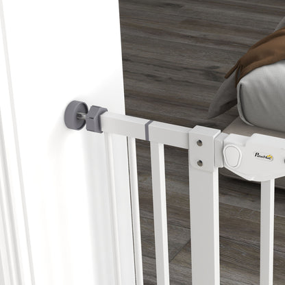 PawHut Hunde-Absperrgitter, doppelte Verriegelung, selbstschließende Tür, 104 cm hoch, Stahl, Weiß