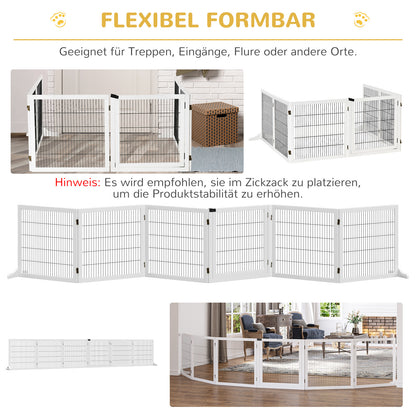 PawHut Absperrgitter für Hunde, klappbar, 432 x 36 x 70 cm, Kiefernholz, Weiß