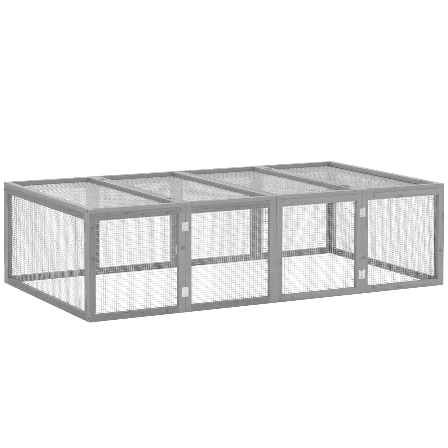 PawHut Kleintierstall, Kleintiergehege, Freigehege, Kleintierkäfig mit Tür, Meerschweinchenstall, Freilaufgehege, Kleintierhaus aus Tannenholz, 181 x 100 x 48 cm, Grau