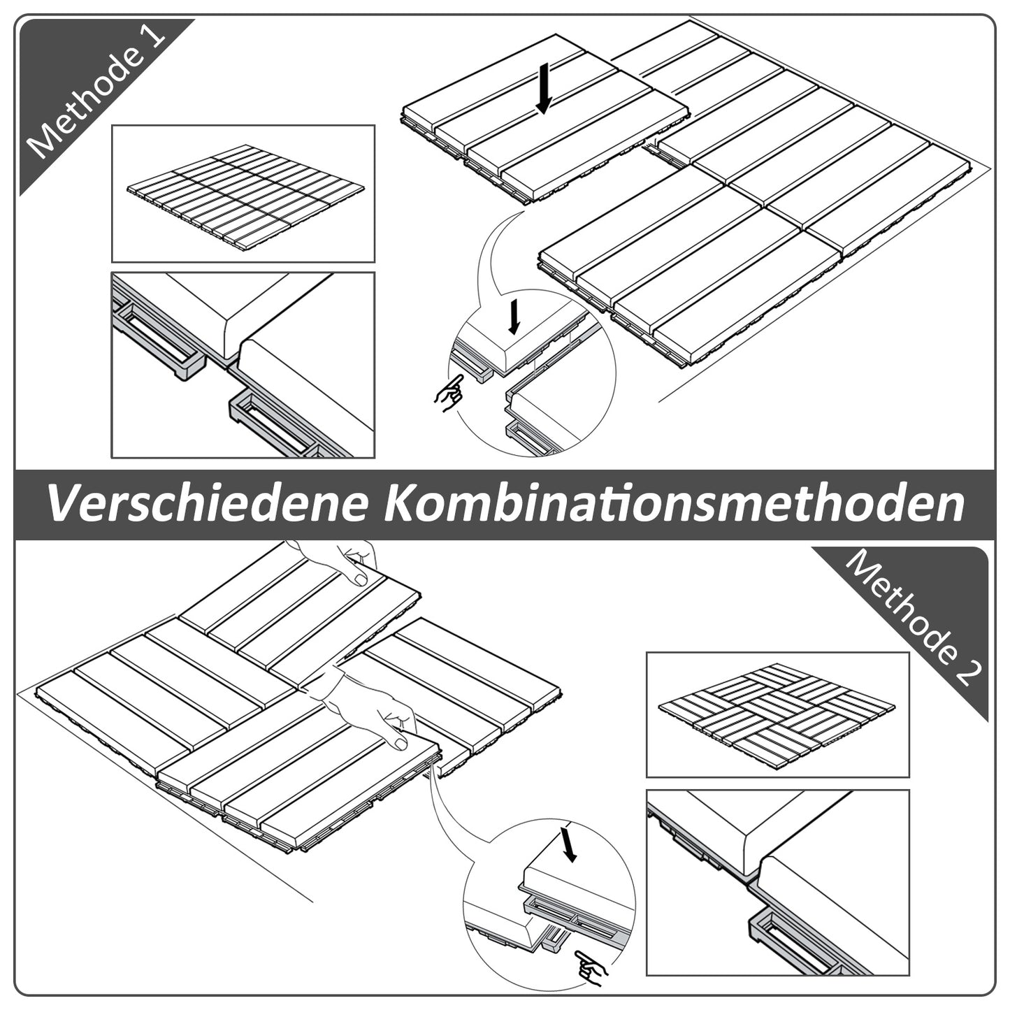 Outsunny Terrassenfliesen 30 x 30 cm 9 Stück 0,81㎡ Klickfliesen Balkonfliesen mit Klicksystem Drainagefunktion Bodenbelag Fliese für Terrasse Balkon Schwarz