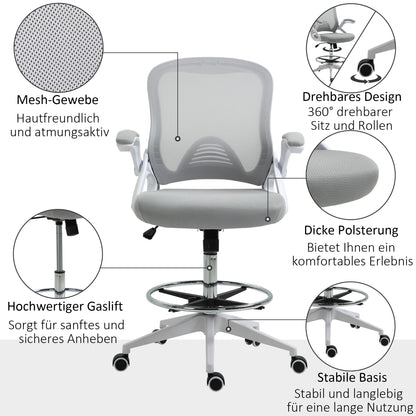 Vinsetto Bürosessel, Schreibtischstuhl, Stehfunktion, mit Fußablage, drehbarer Sitz, Stahl, schwarz, 64 x 60 x 106-126cm
