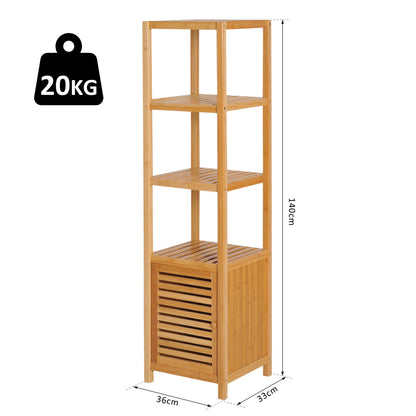 HOMCOM Badezimmerschrank, freistehend, 3 Regalböden, schmal & hoch, Lamellentür, 36 x 33 x 140cm