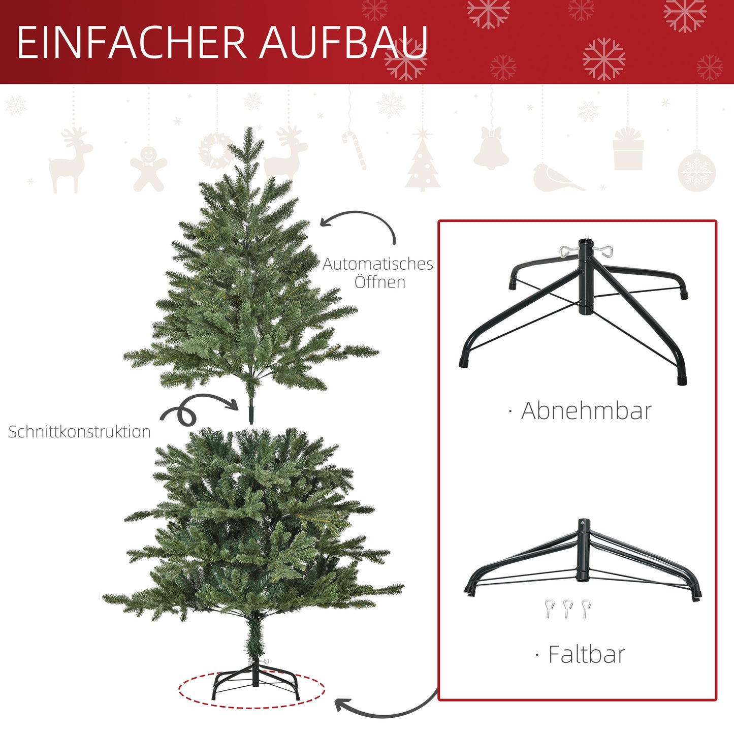 HOMCOM künstlicher Weihnachtsbaum 1,5 m Christbaum Tannenbaum PVC PE Metall Grün Ø105 x 150 cm