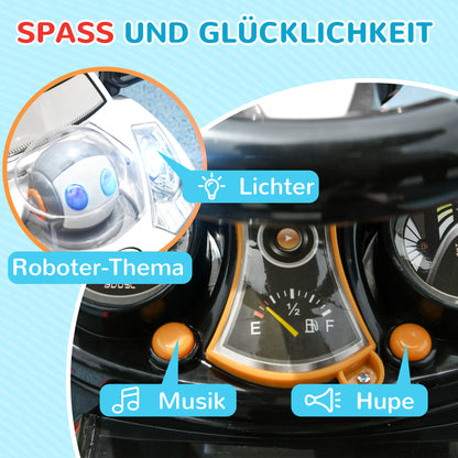 AIYAPLAY 2-in-1 Rutschauto, abnehmbares Verdeck, Lichter, Musik, Hupe, Kunststoff und Metall, 96 x 39 x 90 cm, Weiß/Schwarz