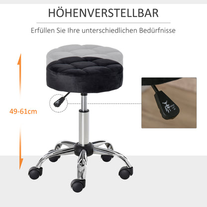 HOMCOM Salonhocker, höhenverstellbar, Bezug i Samtoptik, Ø35 x 49-61 cm, Schwarz