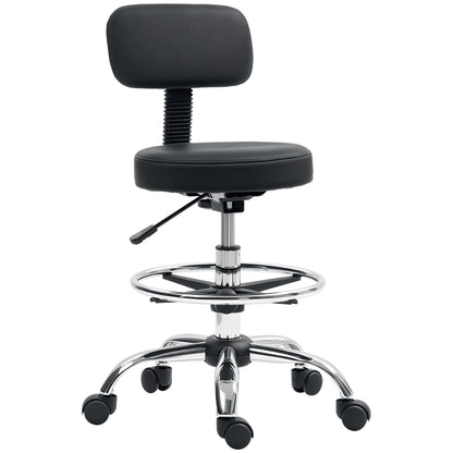 HOMCOM Bürostuhl, Kompakter Drehstuhl, höhenverstellbar, mit Fußstütze, 360° drehbar, Kunstleder, Metall, Schwarz