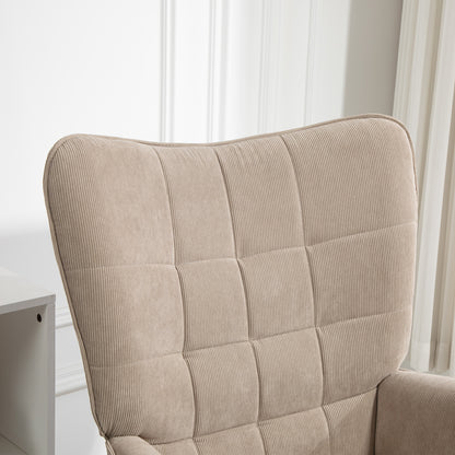 HOMCOM Akzentsessel mit Hocker, Relaxsessel in Cord-Optik, Armlehnstuhl mit Holzbeinen, für Wohnzimmer, Hellbraun