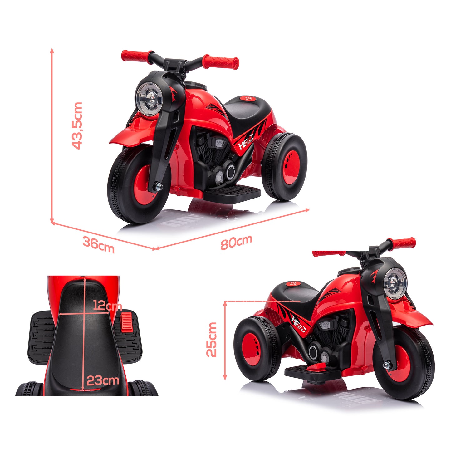 AIYAPLAY Kinder Electric Motorrad, 6V Kindermotorrad mit Musik, Blasen 2,5-3 km/h, for 2-5 Jahre Kinder