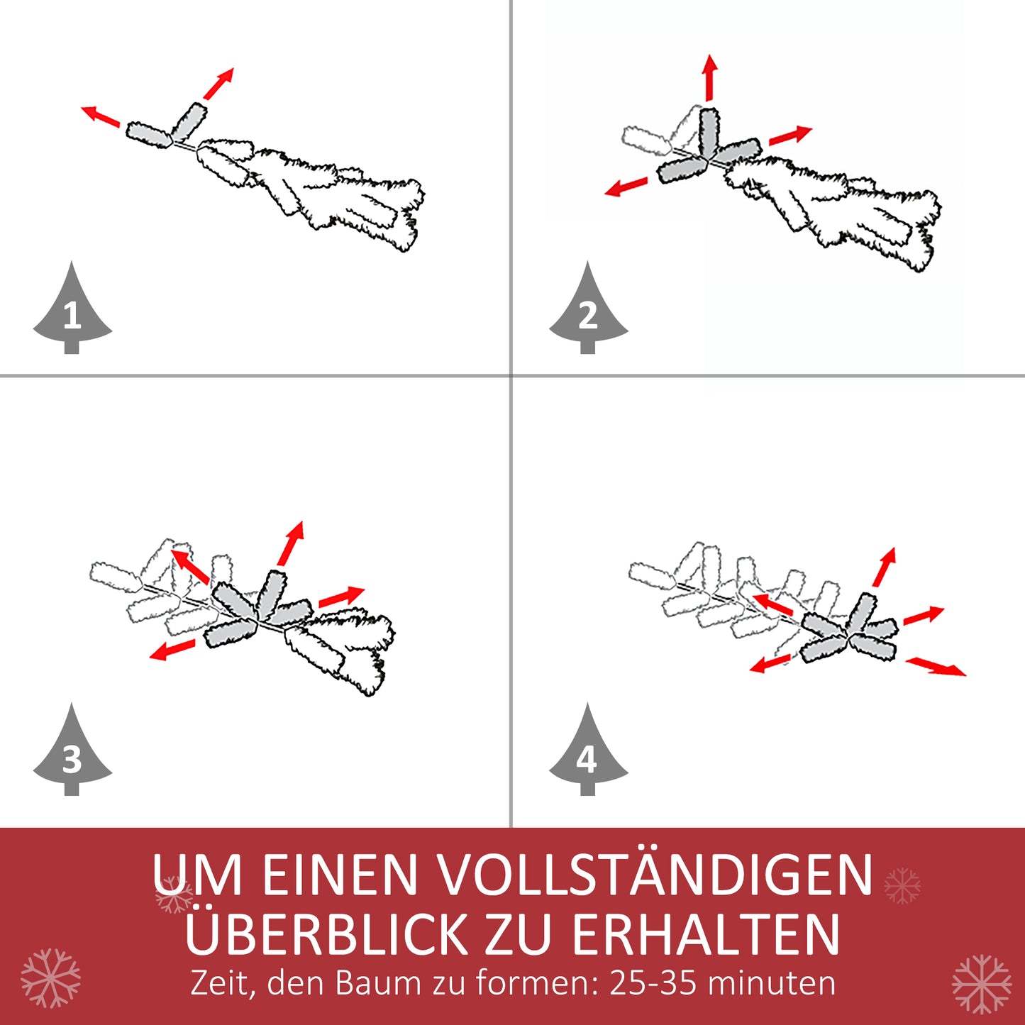 HOMCOM Künstlicher Weihnachtsbaum, 800 Zweige, 61 Zapfen, verschneite Spitzen, feuerfest, 180 cm