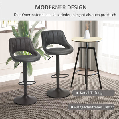 HOMCOM Barhocker 2er-Set, Lederoptik, drehbar, höhenverstellbar, Fußstütze, Metallrahmen, 47 x 52 x 87-109 cm, Grau