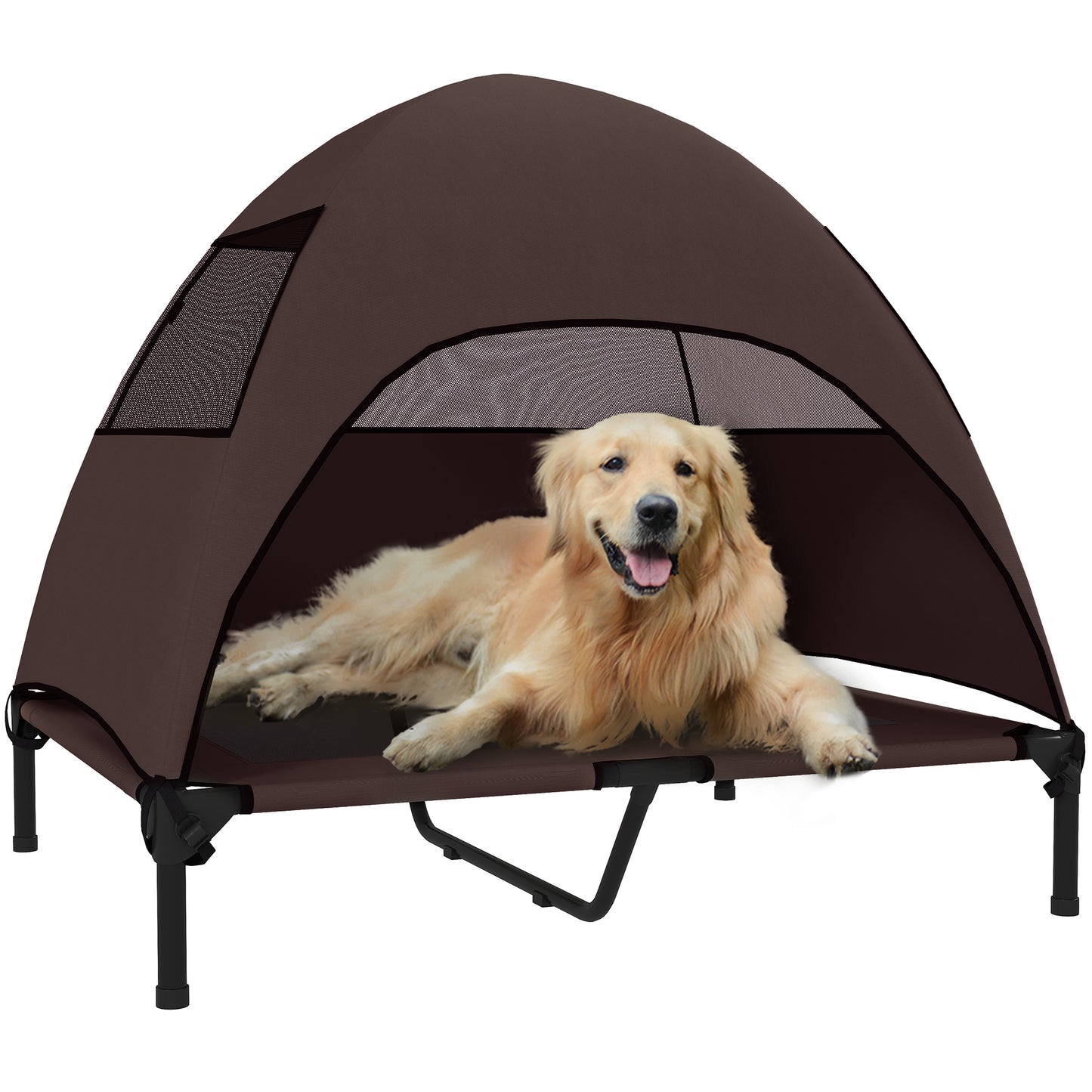 PawHut Hundeliege Outdoor mit Dach, Erhöhtes Hundebett für Große Hunde, 91 x 76 x 90 cm, Kaffee