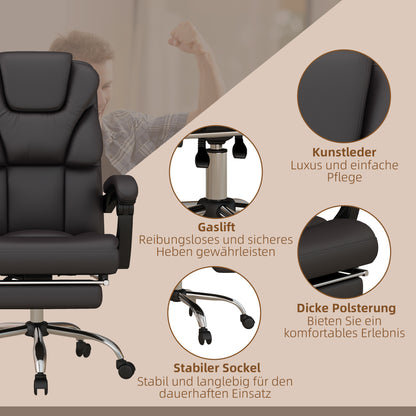 Vinsetto Bürostuhl mit Massagefunktion, ergonomisch, liegefähig, 63x57x118, Braun