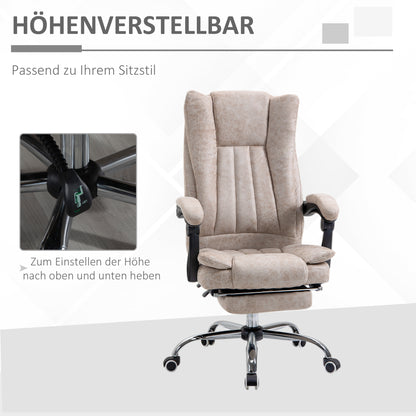 Vinsetto Bürostuhl Drehstuhl mit Liegefunktion Fußstütze Bürosessel Sitzhöhenverstellung Stuhl Schreibtischstuhl Mikrofaser Kunststoff Metall Nylon Beige+Schwarz+Silber 63 x 71 x 110-118 cm