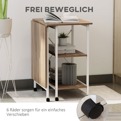 HOMCOM Klapptisch Schreibtisch Beistelltisch Bürotisch Mobiler Computertisch mit Rollen MDF Natur 107 x 55 x 76 cm