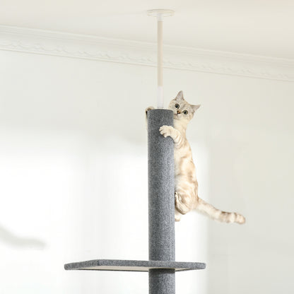 PawHut Kratzbaum deckenhoch Höhe 228-260 cm Katzenbaum mit Plattformen mehrstöckiger Katzenkratzbaum Kletterbaum für kleine & große Katzen, Grau