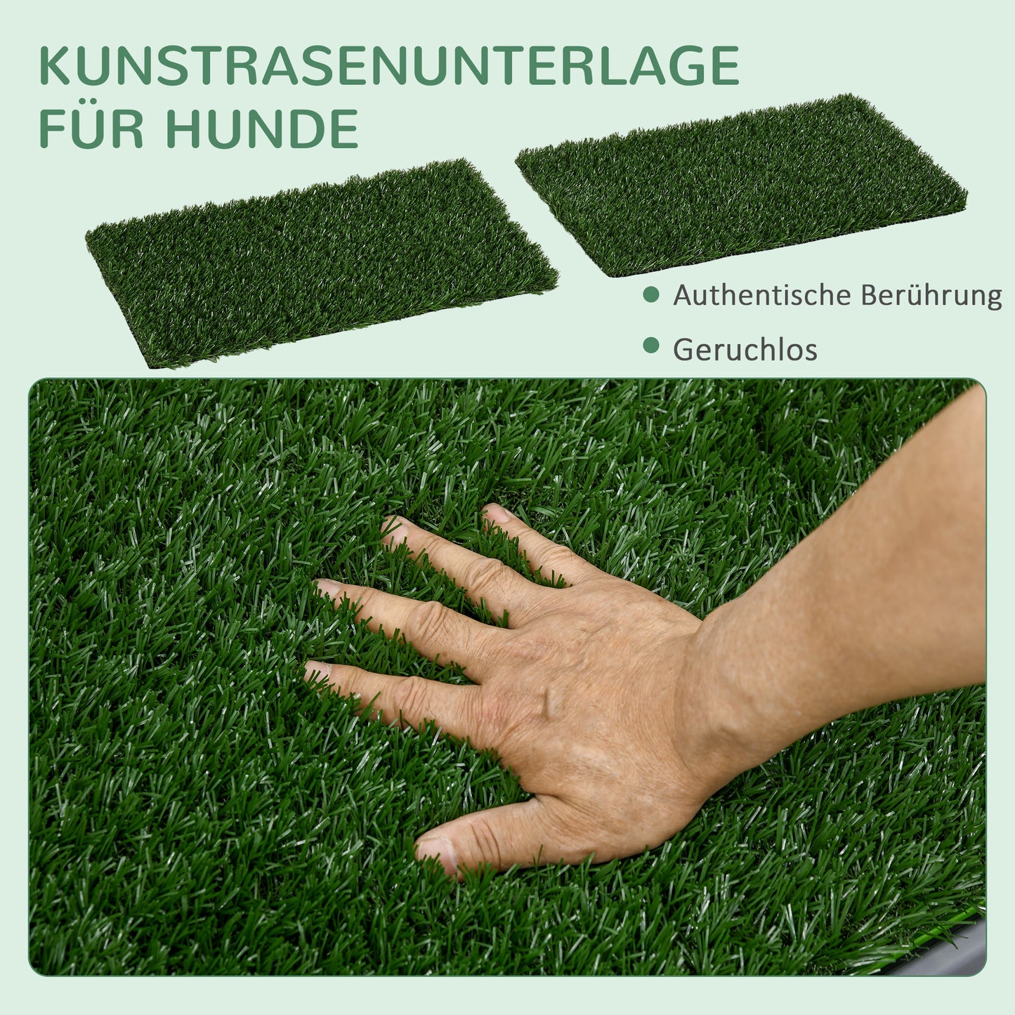 PawHut Hundetoilette mit Kunstrasen, Drainagelöcher, auslaufsicher, 67x41x3,5cm, Grün