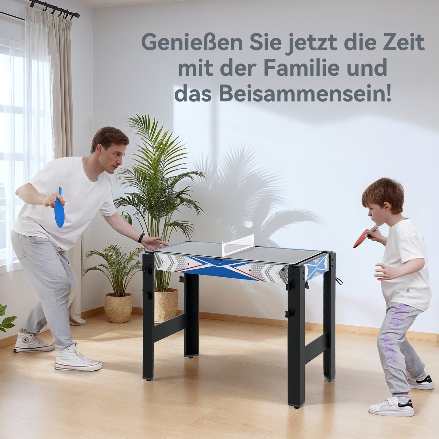 SPORTNOW 5-in-1-Spieletisch, Billard, Tischtennis, Hockey, Basketball, Bogenschießen, Zubehör inklusive, MDF, Kunststoff, Blau