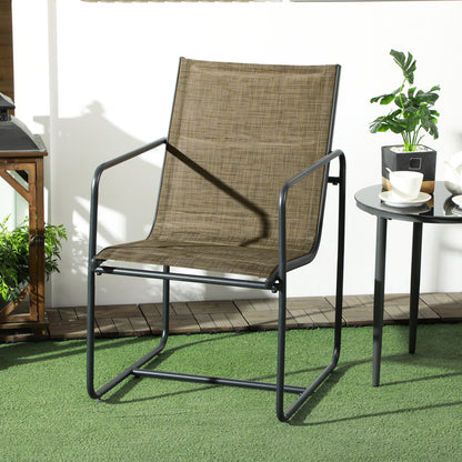 Outsunny Gartenstuhl, 2er-Set, atmungsaktiver Bezug, robuster Metallrahmen, 54x66,5x88cm, Schwarz/Braun