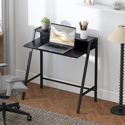 HOMCOM Schreibtisch, Computertisch mit Ablage und Kabel Management, moderner Schreibtisch mit Metallgestell für Arbeitszimmer, Schlafzimmer, Home Office, 84 x 45 x 85 cm, Schwarz