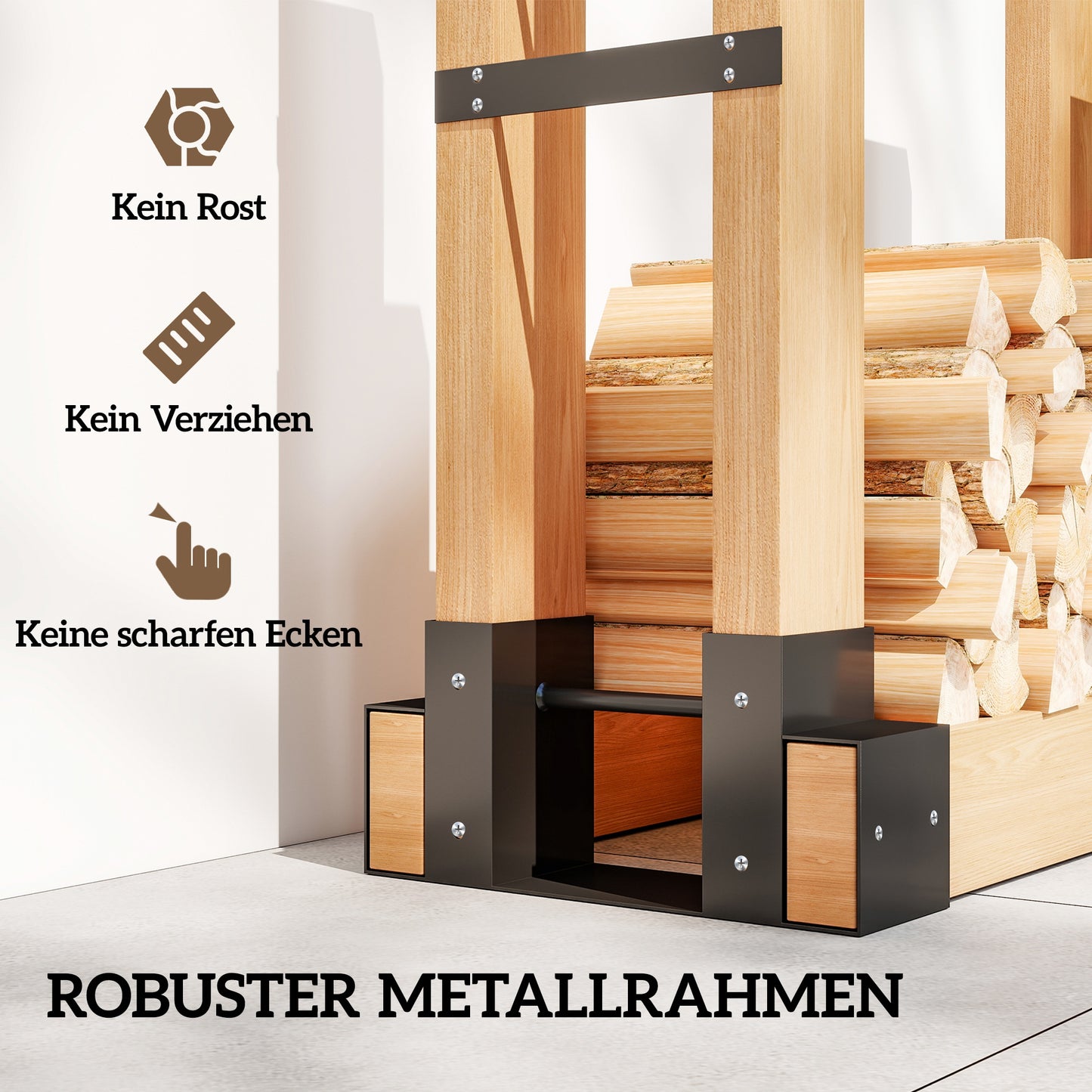 Outsunny 2er Set Kaminholzregal für innen 33,5 x 10 x 15,5cm Brennholzregal mit verstellbar Länge Metall Schwarz