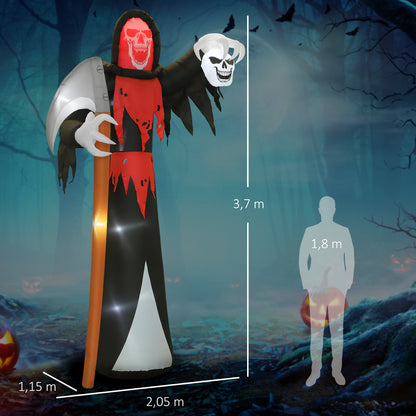 Outsunny Halloween-Dekoration 3,7 m riesiger Sensenmann mit LED-Beleuchtung Leuchtende Luftfigur für Outdoor