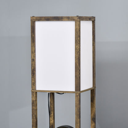 HOMCOM Stehlampe mit Regalen, Stehleuchte, Holz, 26 x 26 x 160 cm, för Wohn-/Schlafzimmer (Ohne Glühbirne)