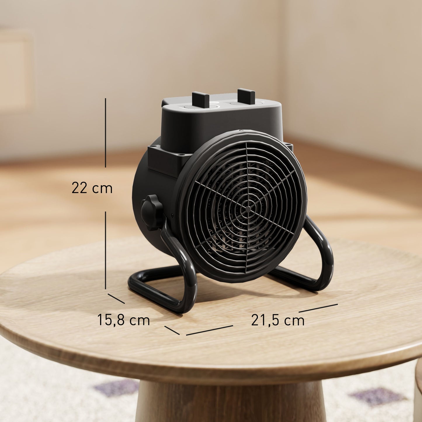 HOMCOM Heizgerät, Heizlüfter mit 3 Modi, einstellbarem Thermostat, Griff, Überhitzungsschutz, 21,5 x 15,8 x 22 cm, Schwarz