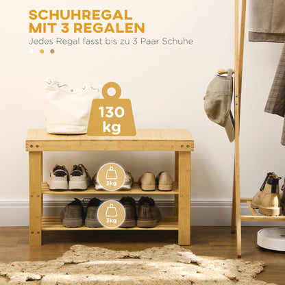 HOMCOM Schuhbank, 3 Etagen, Platz für 6-9 Paar Schuhe, bis 130 kg, Bambus, 70 x 28 x 45cm