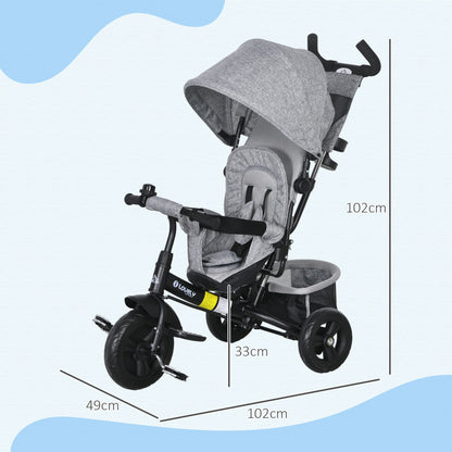 HOMCOM Kinder-Dreirad, Kinderfahrrad, Rückenkorb, Becherhalter, Sonnendach, Metall, Grau