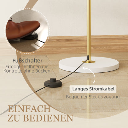 HOMCOM Stehlampe, Fußschalter, Metallstruktur, Acrylschirm, 4000K, dimmbar, Goldfarben