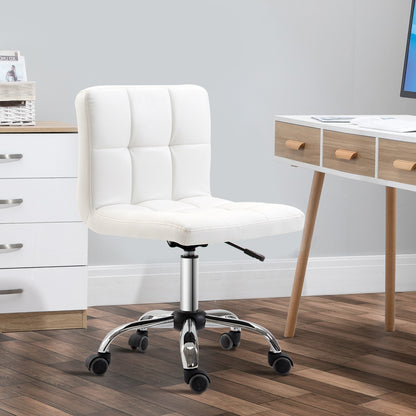 HOMCOM Bürostuhl, Drehstuhl, Kunstleder, Stahlstruktur, 5 Räder, gepolstert, Weiß