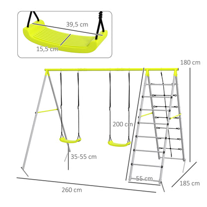 Outsunny Kinderschaukel-Set, mit Kletternetz und Sprossenleiter, für Kinder 3-8 Jahre, Stahlgestell, Grün