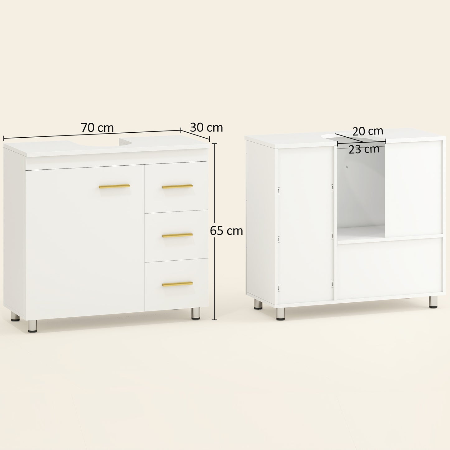 HOMCOM Badezimmer-Unterschrank، تصميم 3-stufiges، MDF، Spanplatte، Weiß