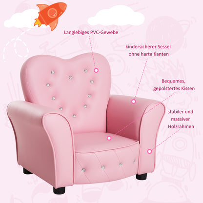 HOMCOM Kindersessel Kindersofa, massiven Holzfüßen Sessel aus Schaumstoff Kinderstuhl für Kinderzimmer, Spielzimmer, 59 x 41,5 x 49 cm, für Kinder 1,5-3 Jahre Rosa