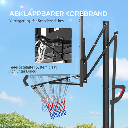 SPORTNOW Basketballständer, höhenverstellbare Korbhöhe 235-305 cm, befüllbare Basis mit Rädern, Schwarz