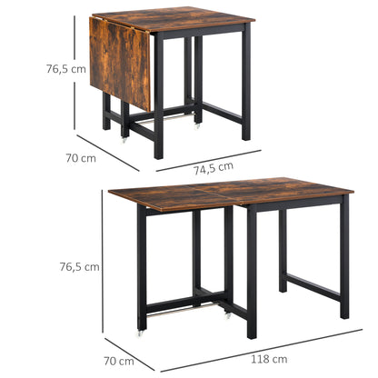 HOMCOM Faltbarer Esstisch، Industrieller Tisch، klappbar، aus Metall und Holz، platzsparend، Braun