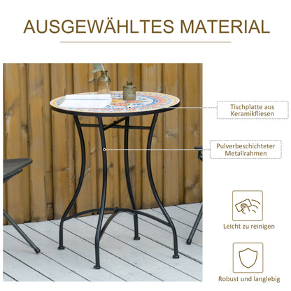 Outsunny Gartentisch Ø60 cm, Wetterfest Balkontisch aus Metall, Esstisch Outdoor, Campingtisch Beistelltisch, rund Terrassentisch für Garten Terrasse Balkon Rot+Blau+Weiß