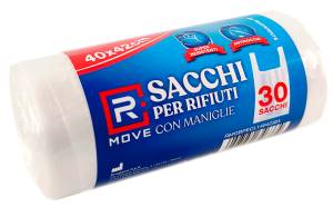 1 Rotolo da 30 Sacchi Rifiuti 40x42cm con Maniglie Trasparenti RMOVE